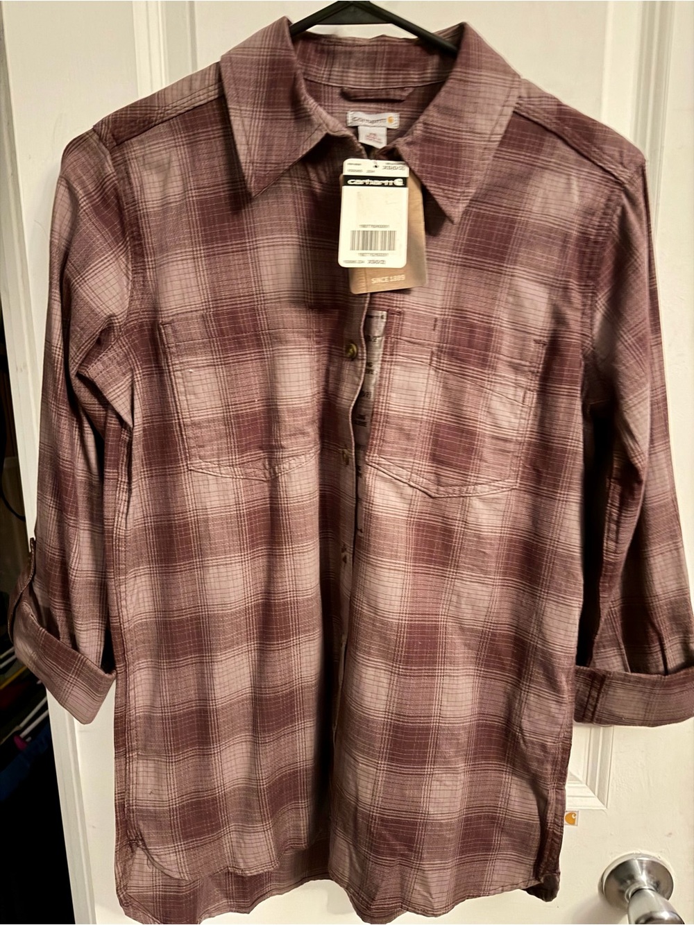 Carhartt Mauve Fairview Plaid Women's Button-Up Shirt XS